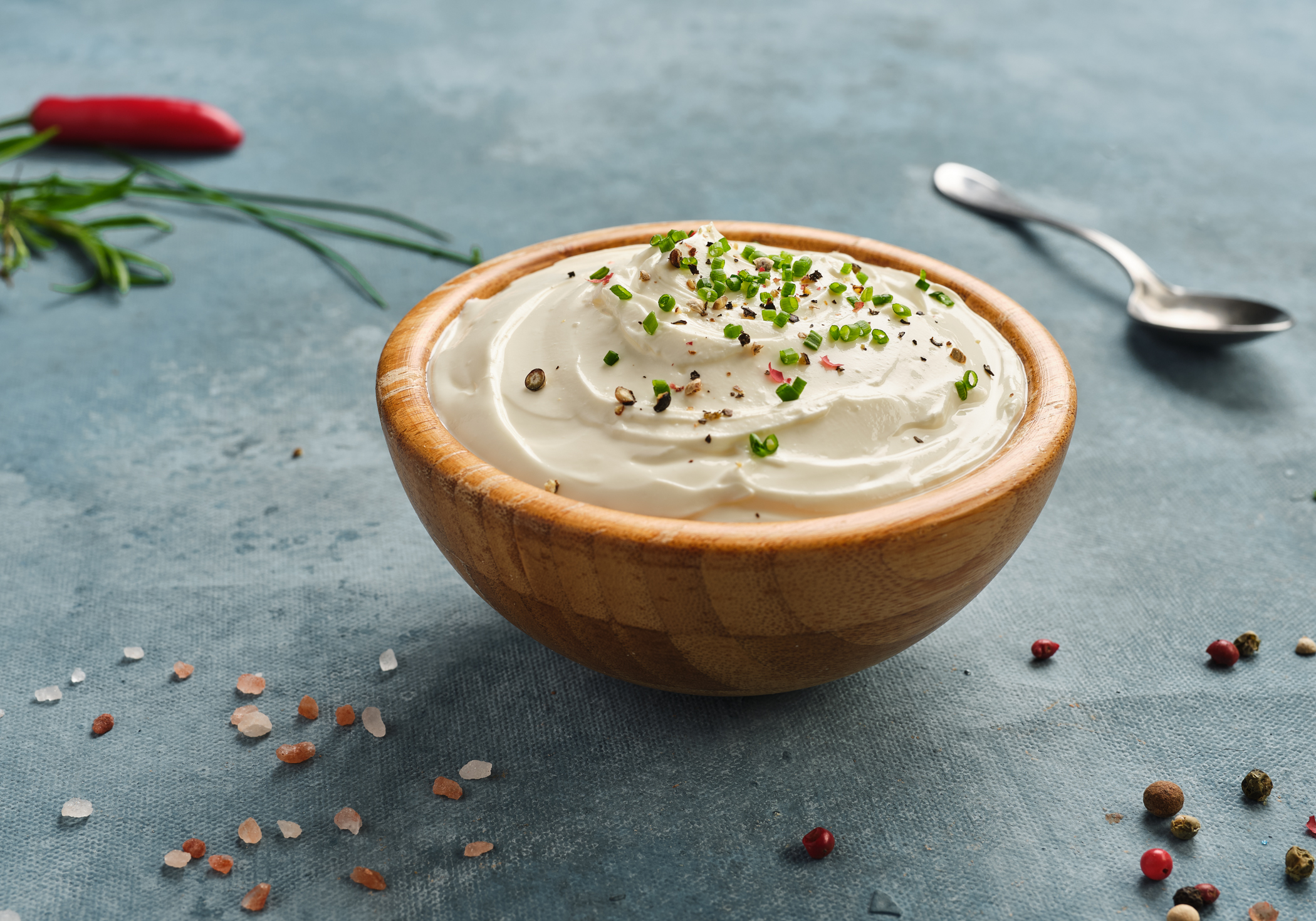 Queso crema en una línea de yogur Set