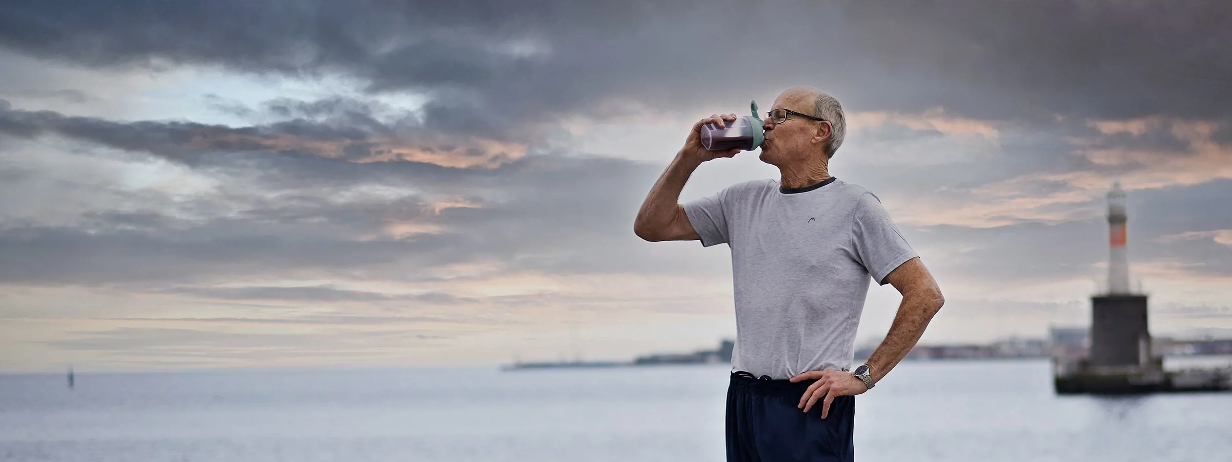 Man drinking protein drink